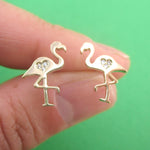 Classic Flamingo Silhouette Bird Shaped Sterling Silver Stud Earrings
