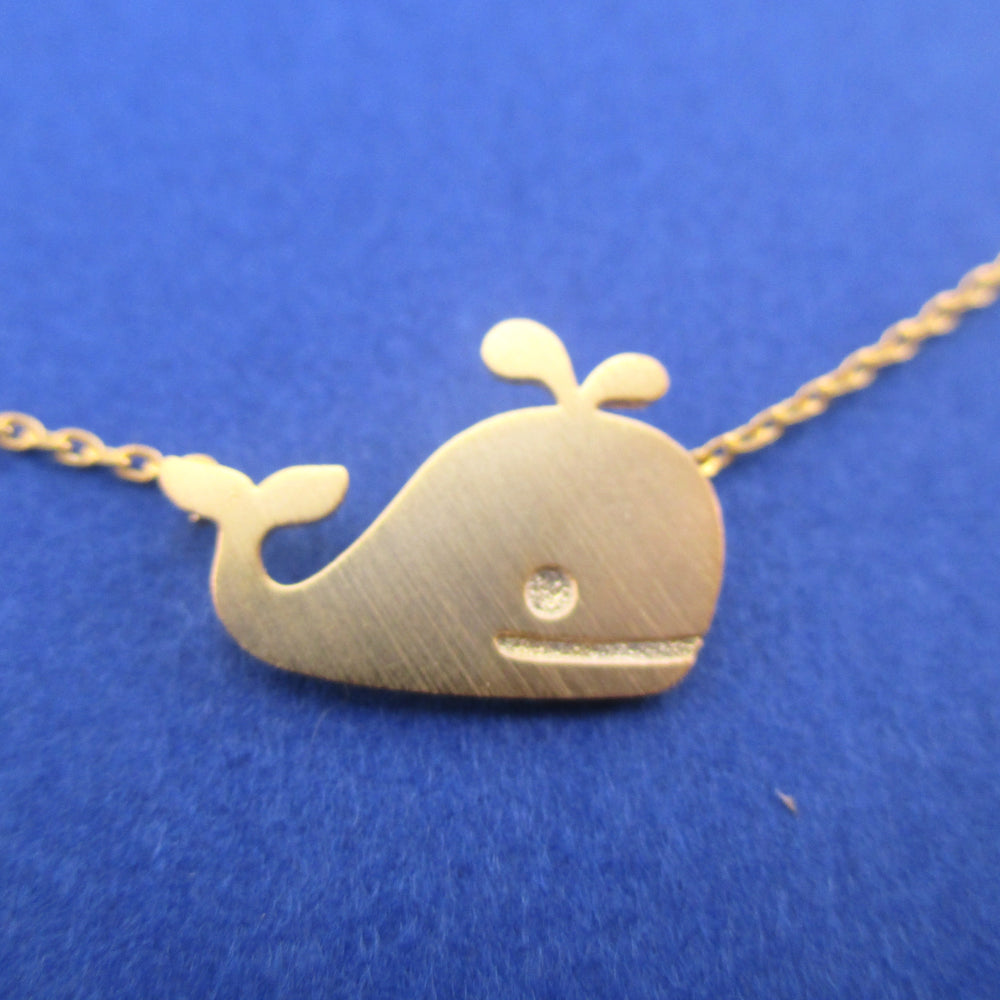 Classic Happy Whale Silhouette Pendant Necklace Gold | Animal Jewelry