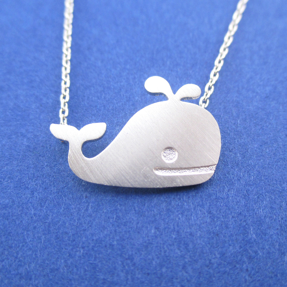 Classic Happy Whale Silhouette Pendant Necklace in Silver | Animal Jewelry