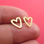 Classic Heart Outline Shaped 925 Sterling Silver Stud Earrings in Gold