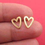 Classic Heart Outline Shaped 925 Sterling Silver Stud Earrings in Gold