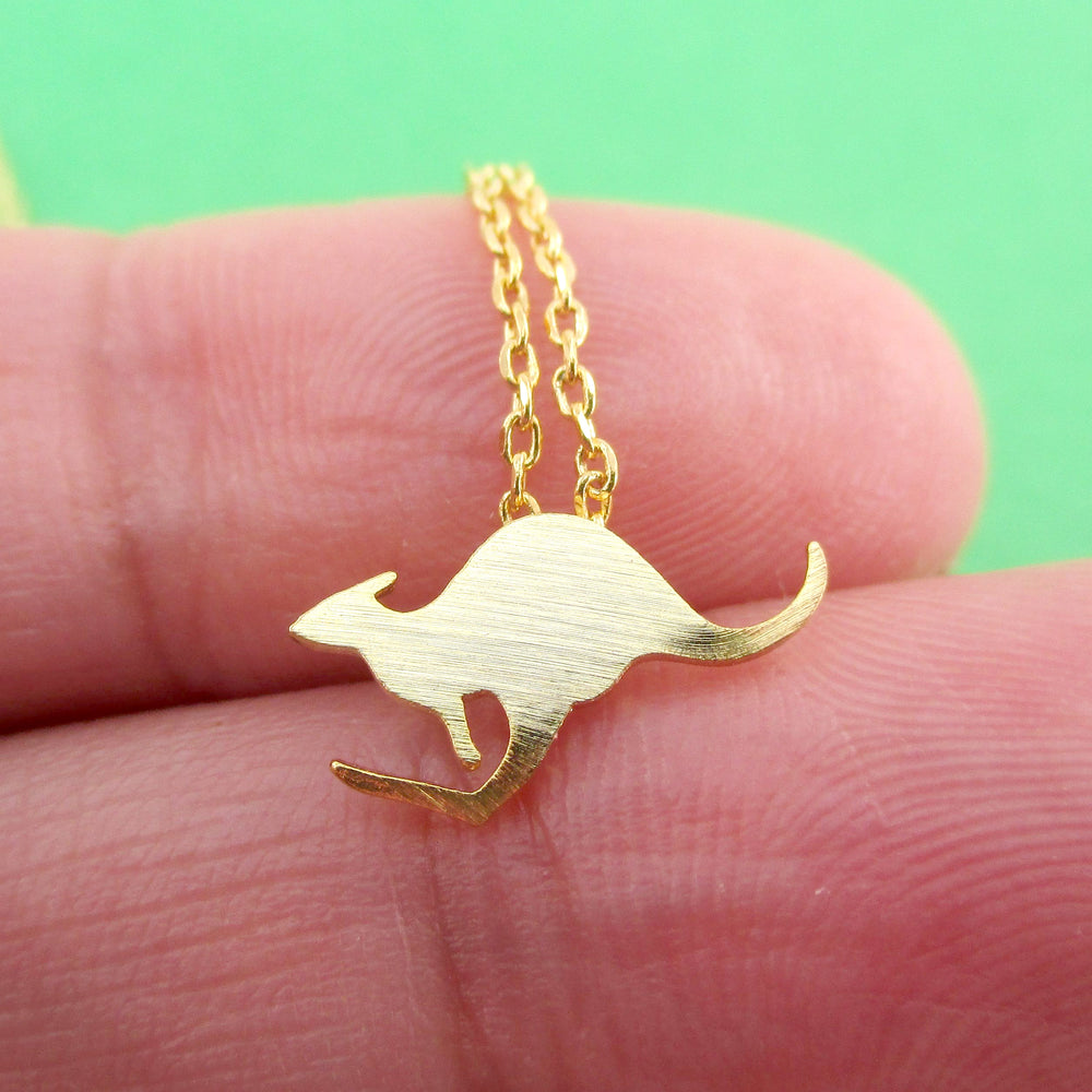 Classic Kangaroo Silhouette Shaped Pendant Necklace in Silver or Gold