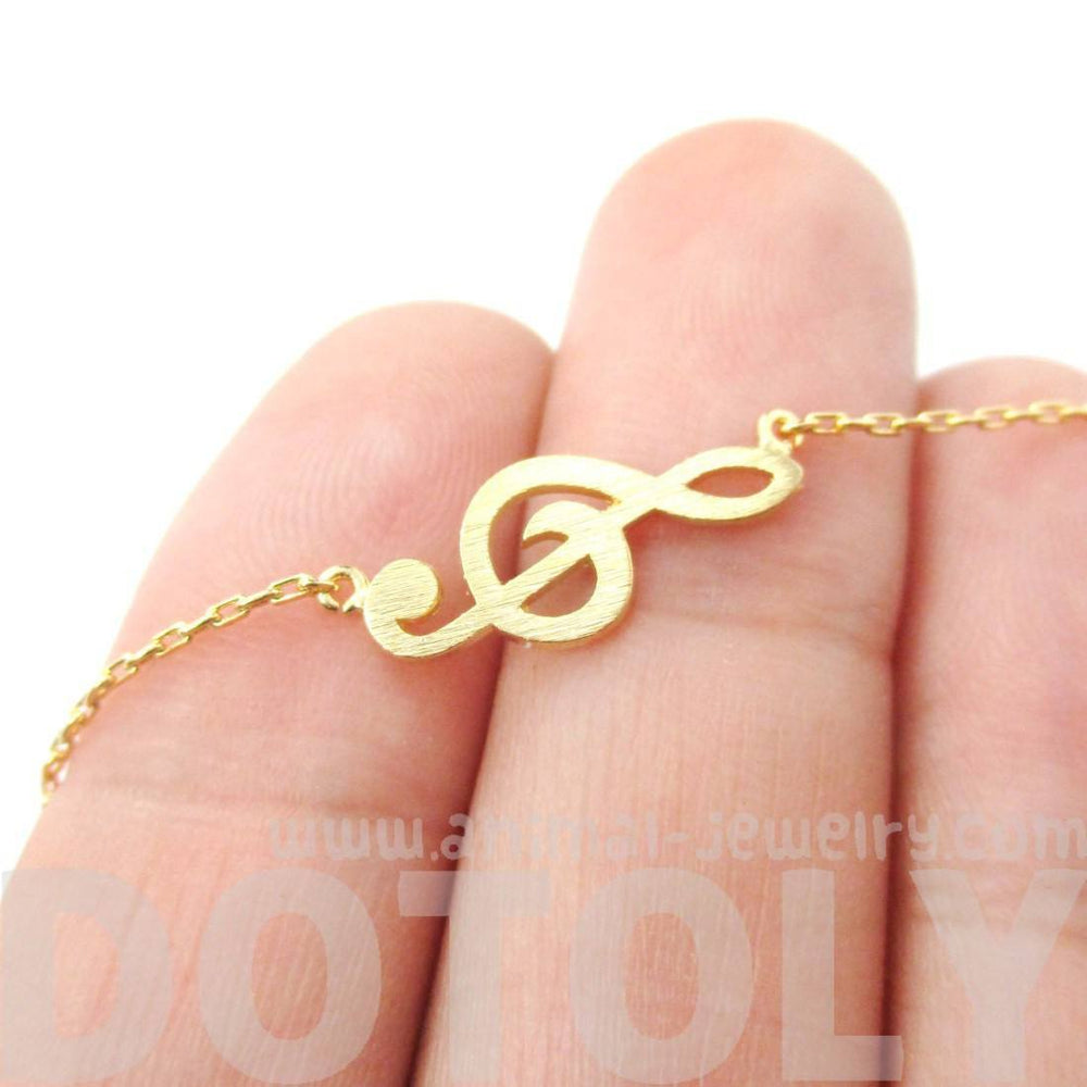 Classic Treble Clef Shaped Music Themed Charm Necklace in Gold