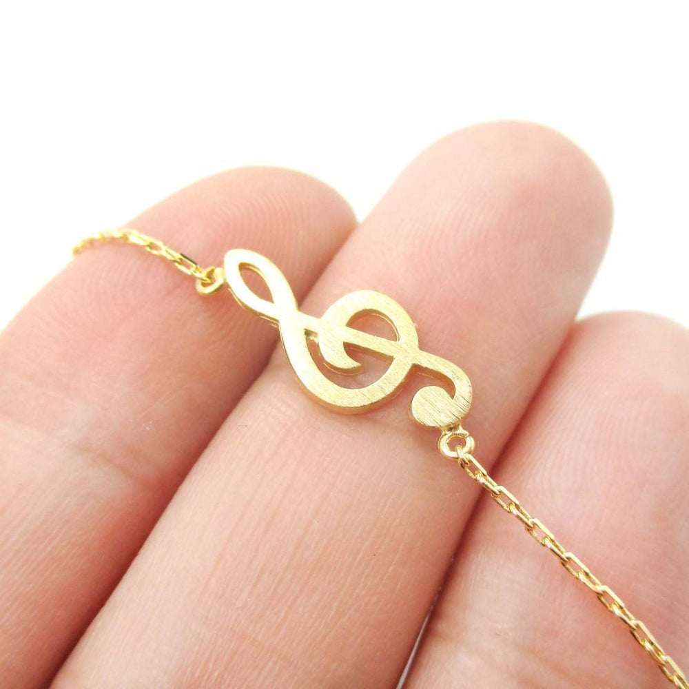 Classic Treble Clef Shaped Music Themed Charm Necklace in Gold