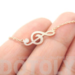 Classic Treble Clef Shaped Music Themed Charm Necklace in Rose Gold