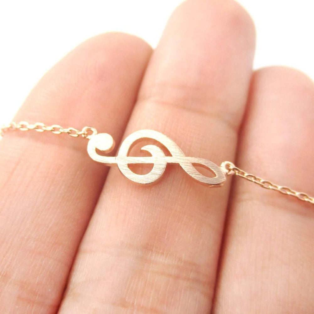 Classic Treble Clef Shaped Music Themed Charm Necklace in Rose Gold