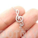 Classic Treble Clef Shaped Music Themed Charm Necklace in Silver