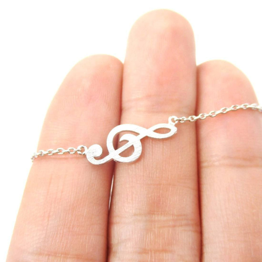 Classic Treble Clef Shaped Music Themed Charm Necklace in Silver