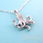 Classic Octopus Shaped Pendant Necklace in Silver with Rhinestones