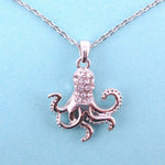 Classic Octopus Shaped Pendant Necklace in Silver with Rhinestones
