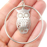 Owl Silhouette Shaped Dangle Hoop Earrings in Silver | Animal Jewelry