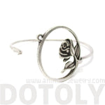 3D Rose Floral Flower Bangle Bracelet Cuff in Silver