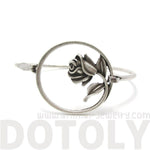 3D Rose Floral Flower Bangle Bracelet Cuff in Silver