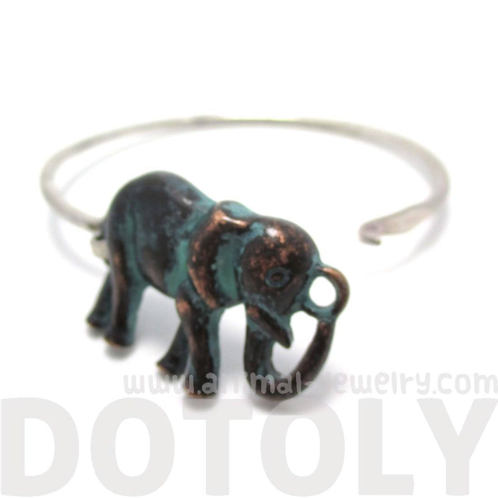 Classic Silver Bangle Bracelet Cuff with Antique Elephant Pendant | Animal Jewelry | DOTOLY