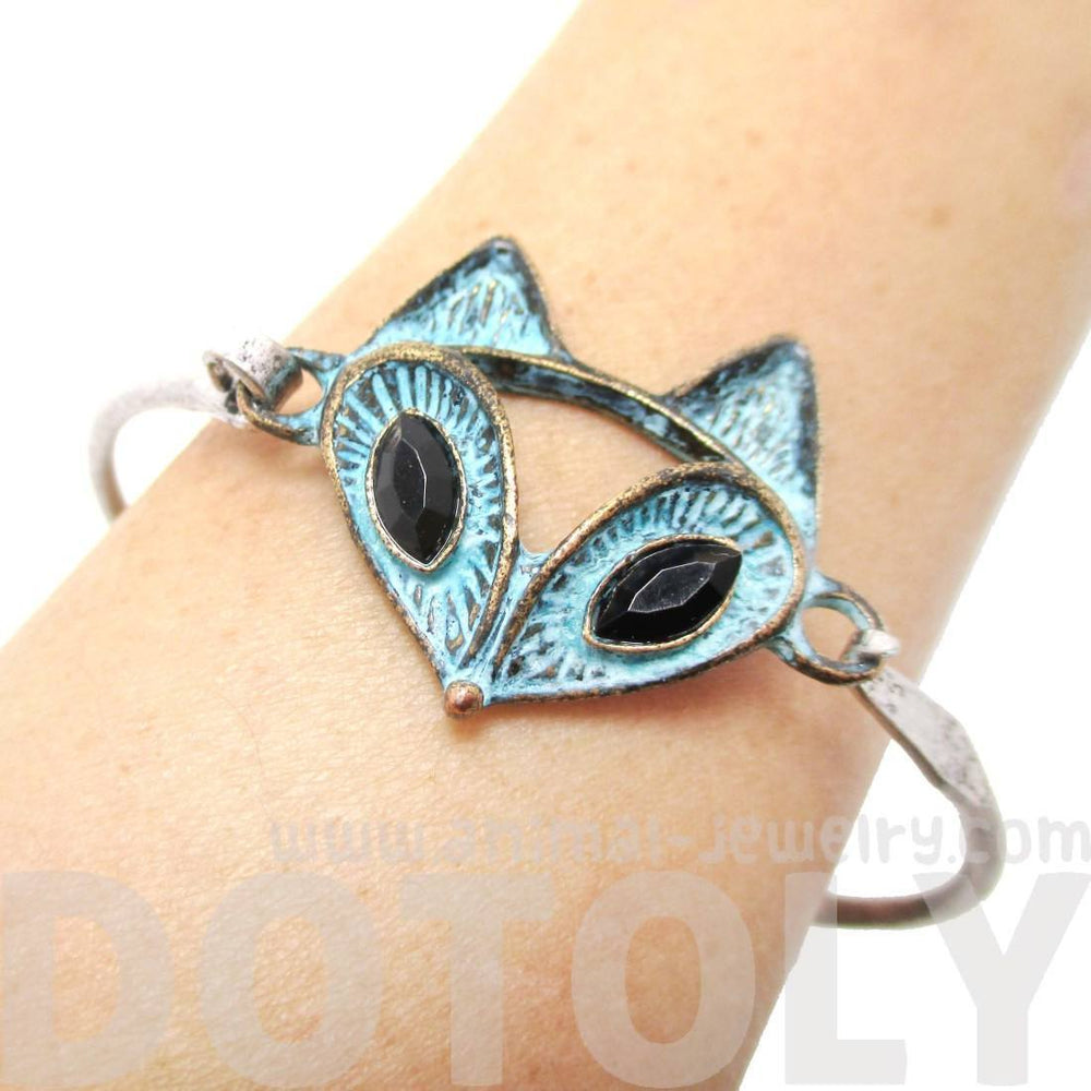 Classic Bangle Bracelet Cuff with Antique Fox Pendant