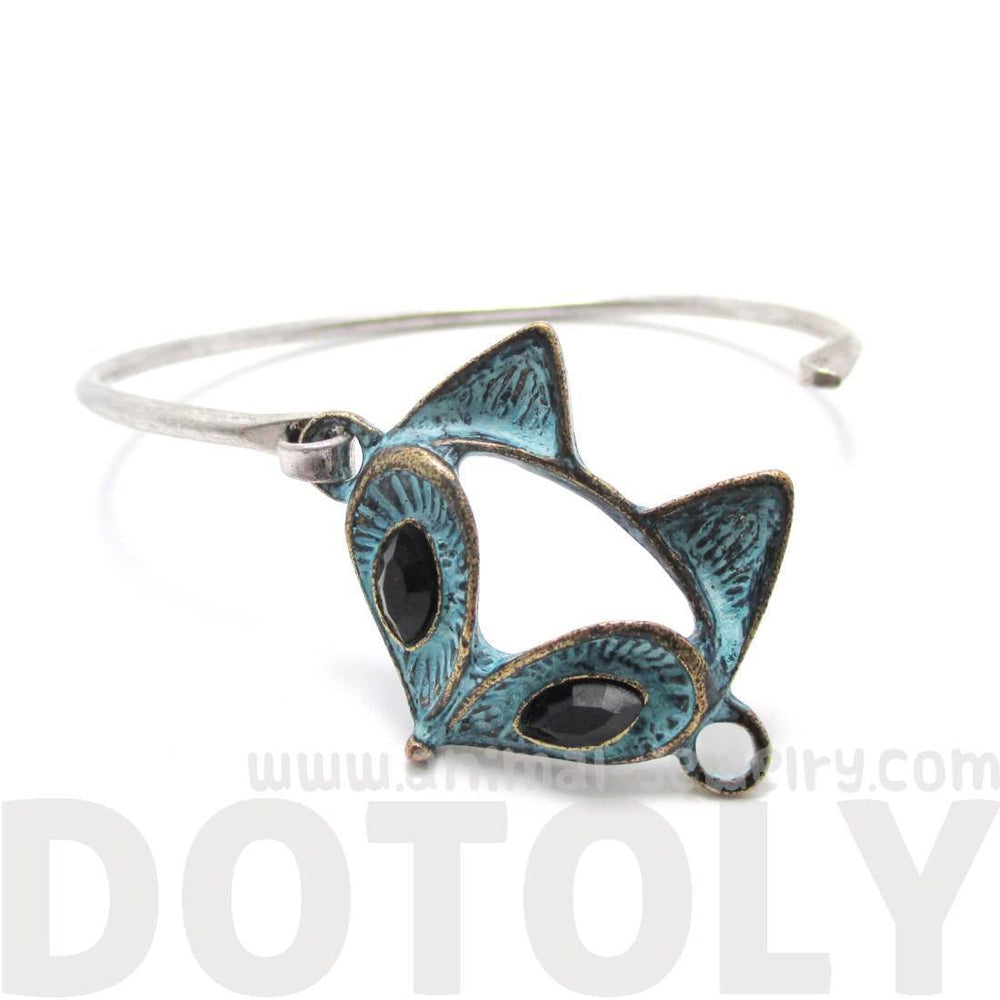 Classic Bangle Bracelet Cuff with Antique Fox Pendant