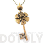 Classic Skeleton Key and Floral Pendant Star Charm Necklace in Bronze