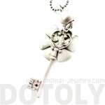 Classic Skeleton Key and Floral Pendant Star Charm Necklace in Silver