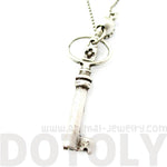 Classic Skeleton Key Pendant and Tiny Lock Charm Necklace in Silver