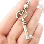 Classic Skeleton Key Pendant and Tiny Lock Charm Necklace in Silver