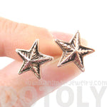 Classic Star Shaped Stud Earrings with Textured Details in Rose Gold