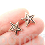 Classic Star Shaped Stud Earrings with Textured Details in Rose Gold
