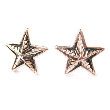 Classic Star Shaped Stud Earrings with Textured Details in Rose Gold