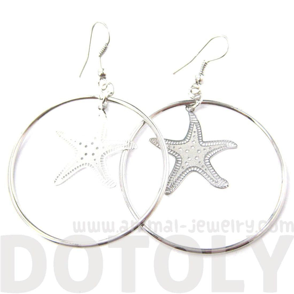 Classic Starfish Star Shaped Dangle Hoop Earrings in Silver | DOTOLY