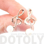 Treble Clef Music Note Shaped Stud Earrings in Gold with Pearl Detail