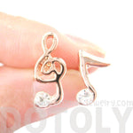 Treble Clef Music Note Shaped Rhinestones Stud Earrings in Rose Gold