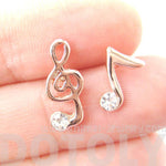 Treble Clef Music Note Shaped Rhinestones Stud Earrings in Rose Gold