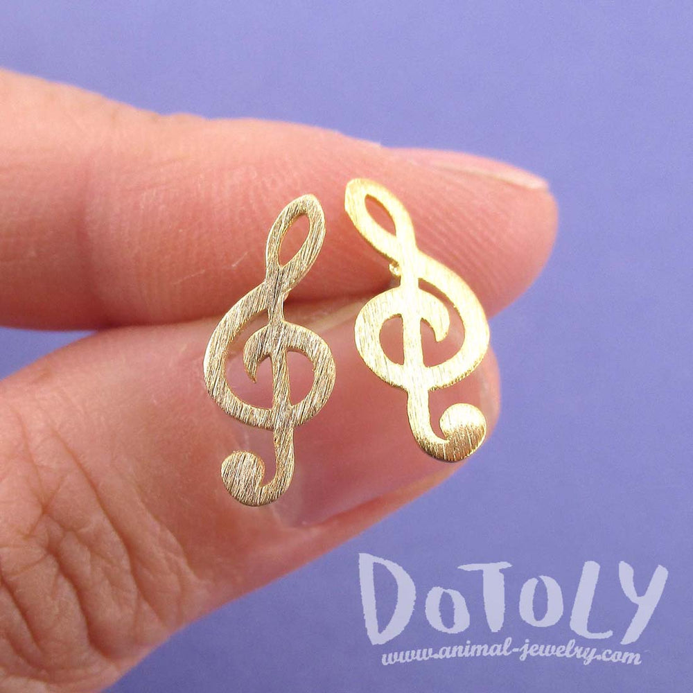 Classic Treble Shaped Stud Earrings in Gold for Music Lovers | DOTOLY