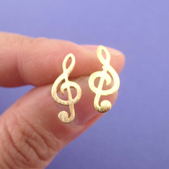 Classic Treble Shaped Stud Earrings in Gold for Music Lovers | DOTOLY