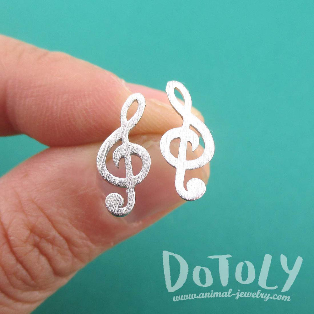 Classic Treble Shaped Stud Earrings in Silver for Music Lovers