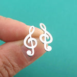 Classic Treble Shaped Stud Earrings in Silver for Music Lovers