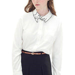 White Shirt with Adorable Embroidered Kitty Cat Wrap Around Collar