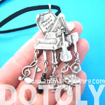 Classical Music Themed Grand Piano Notes Ballerina Pendant Necklace in Silver