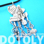 Classical Music Themed Grand Piano Notes Ballerina Pendant Necklace in Silver