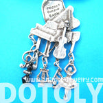 Classical Music Themed Grand Piano Notes Ballerina Pendant Necklace in Silver