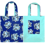 Bright Blue Floral Print Reversible Tote Bags for Women