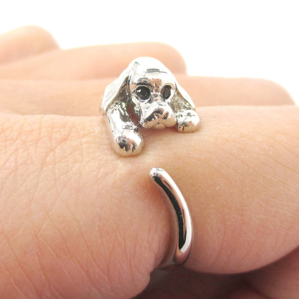 Cocker Spaniel Puppy Dog Animal Wrap Ring in Shiny Silver DOTOLY