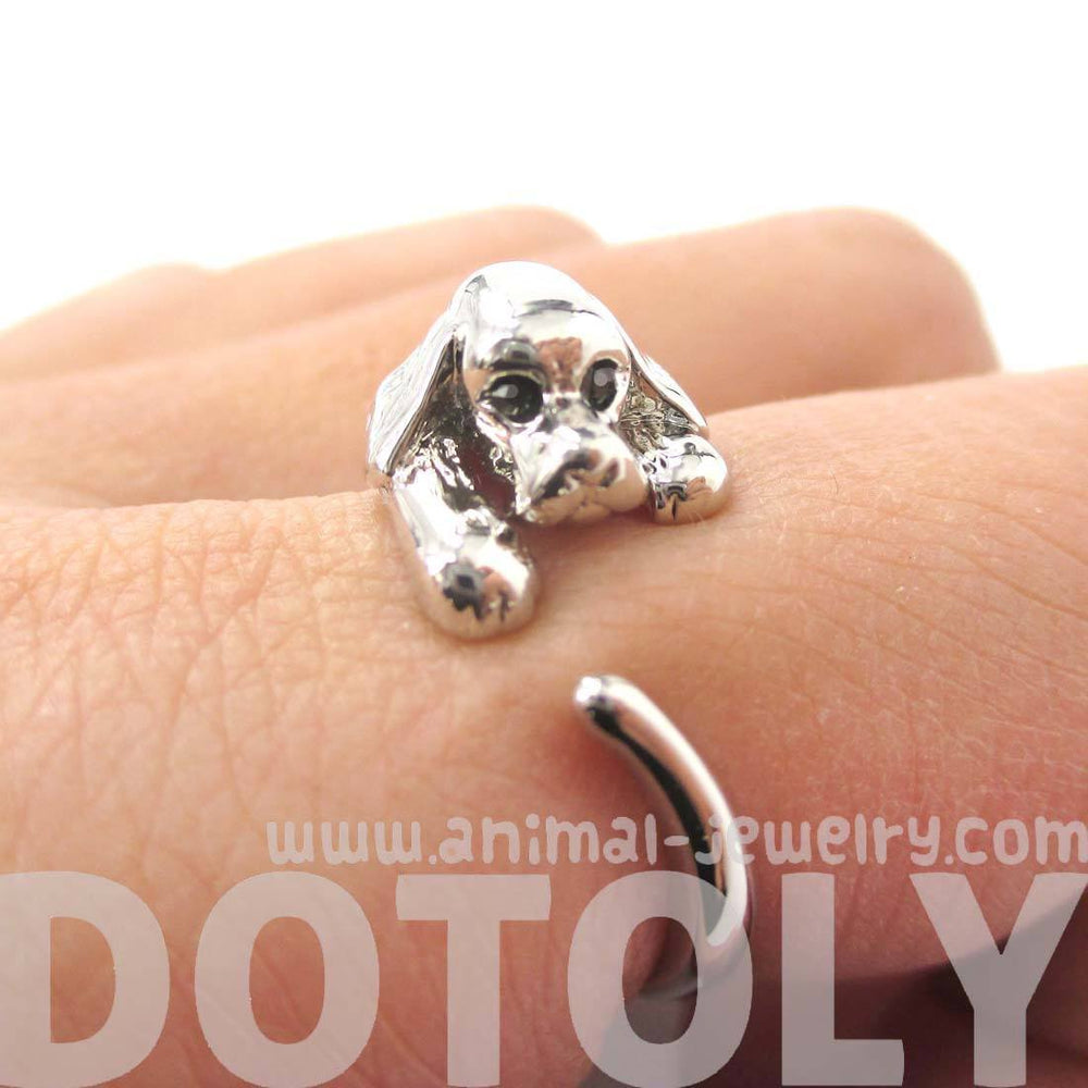 Cocker Spaniel Puppy Dog Animal Wrap Ring in Shiny Silver | DOTOLY