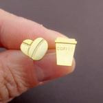 Caffeine Coffee Cup and Coffee Beans Shaped Allergy Free Stud Earrings in Gold