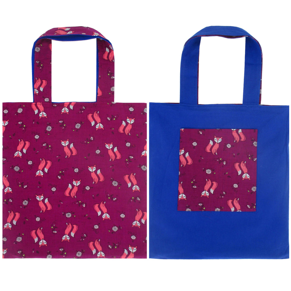 Purple Pretty Fox Animal Print Reversible Tote Bags for Women
