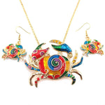 Colorful Enamel Crab Shaped Dangle Earrings and Necklace 2 Piece Set