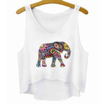 Colorful Floral Print Elephant Silhouette Crop Top Tee