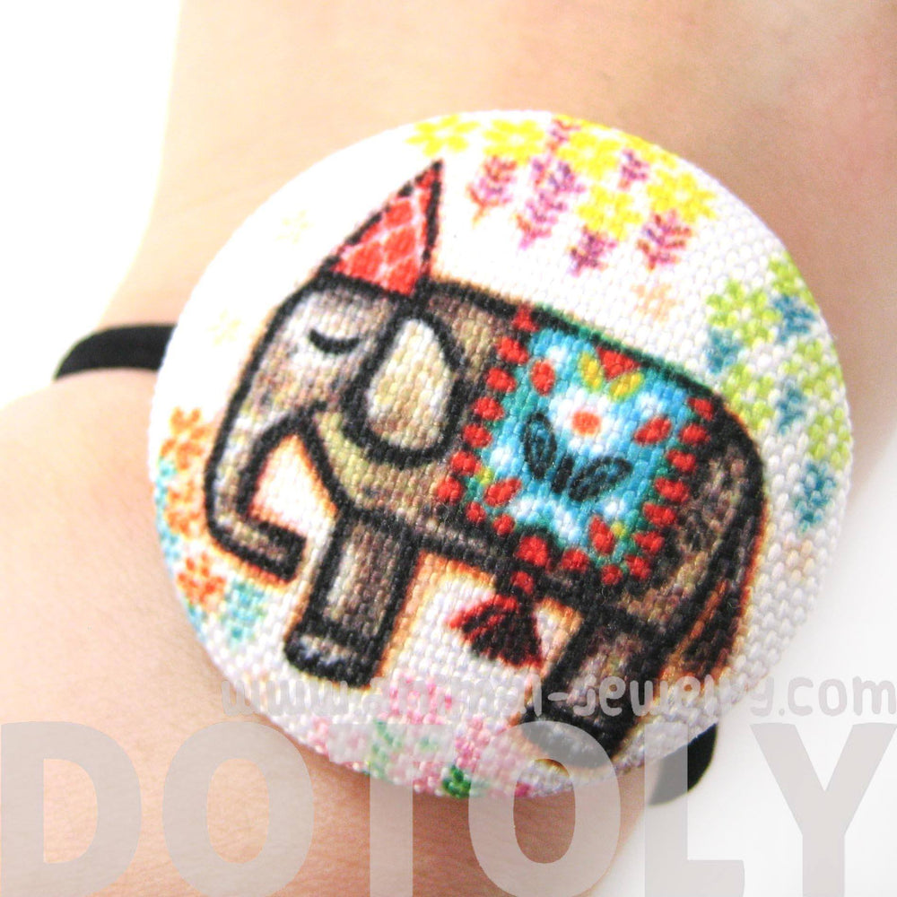 colorful-hand-drawn-elephant-animal-themed-button-hair-tie-pony-tail-holder