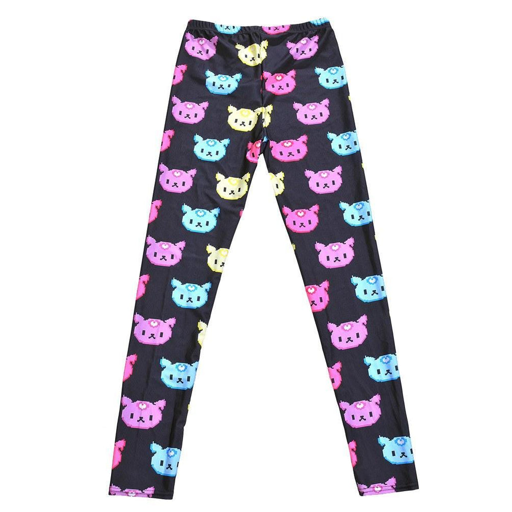 Colorful Kitty Cat Face All Over Collage Print Legging Pants for Women