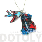 Colorful Sparrow Bird and Birdcage Shaped Acrylic Pendant Necklace