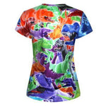 colorful-t-rex-all-over-collage-print-short-sleeve-t-shirt-for-women